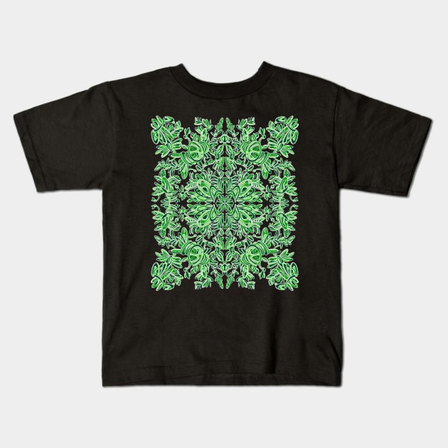 A symmetrical curvy lined design in green coloring Kids T-Shirt by DaveDanchuk